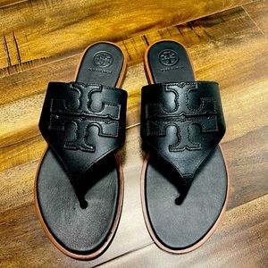 Tory Burch Jamie Black Leather Sandals Size 8